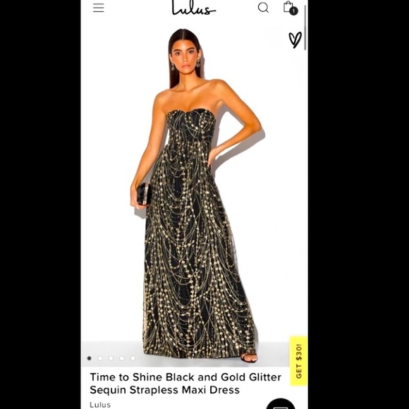 NWT- Black & Gold Glitter Strapless Maxi Dress- M